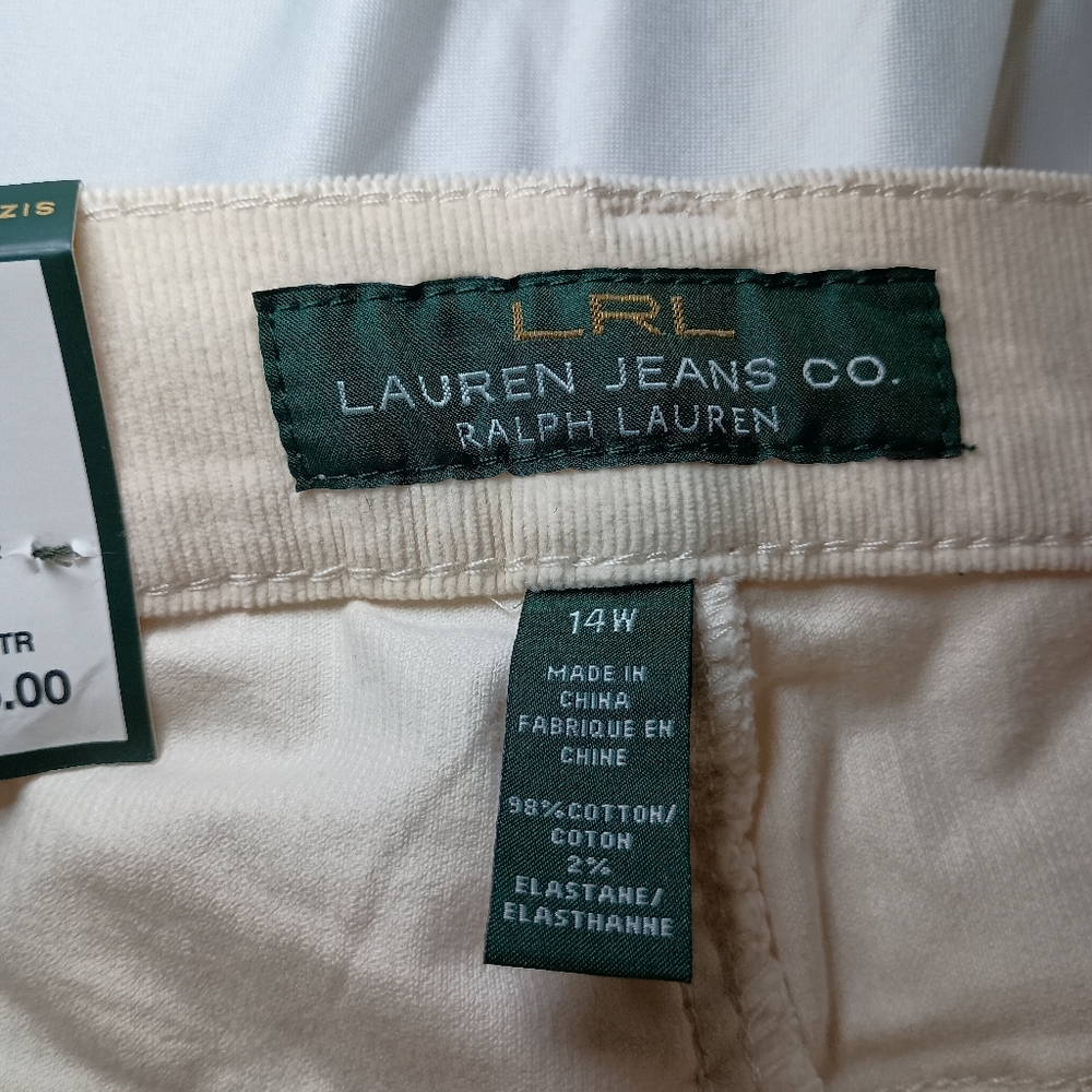 LRL Lauren Jeans Co. Cream Corduroy Pants –Size 14W Slimming Classic Straight - Picture 12 of 13